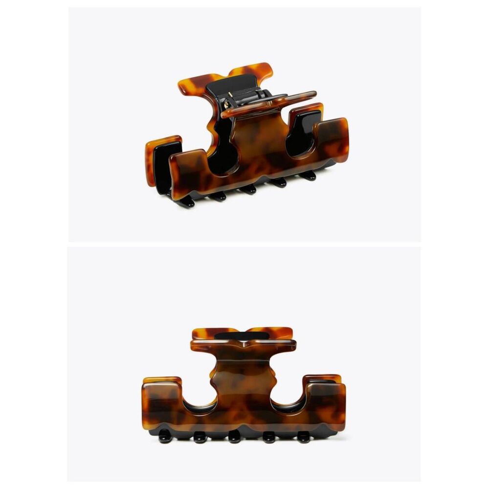 TORY BURCH Icon Double T Tortoise Black Hair Claw Clip